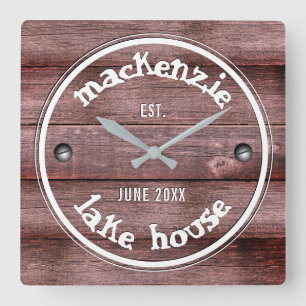 Rustikaler Holzzaun mit falscher Gravur Quadratische Wanduhr