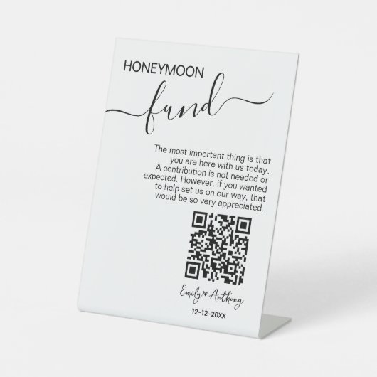 Rustikaler Honeymoon Fund QR wünscht Sockelschild (Vorderseite)