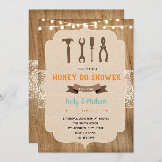 Rustikaler Honig Dusche Einladung (Vorne/Hinten)