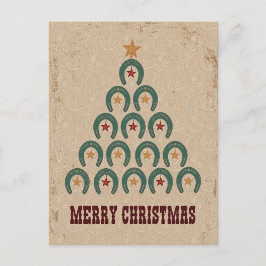 Rustikaler Horseshoe Weihnachtsbaum Postkarte (Vorderseite)