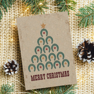 Rustikaler Horseshoe Weihnachtsbaum Postkarte