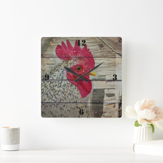 Rustikaler Hühnercoop Quadratische Wanduhr (Zuhause)