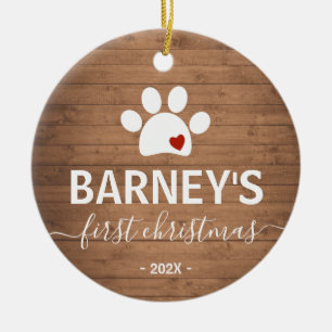 Rustikaler Hund erster Weihnachtskatzenurlaub Keramik Ornament