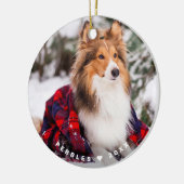 Rustikaler Hund Foto Name Red Buffalo Karierter Ur Keramik Ornament (Links)