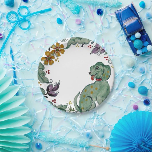 Rustikaler Hund Welpe Aquamarin farbenfrohe Bauern Pappteller (Party)