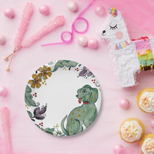 Rustikaler Hund Welpe Aquamarin farbenfrohe Bauern Pappteller (Party)