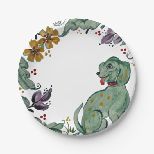 Rustikaler Hund Welpe Aquamarin farbenfrohe Bauern Pappteller (Vorderseite)