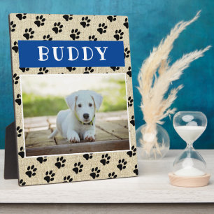 Rustikaler Hundehund Foto Paw druckt Blue Keepake Fotoplatte
