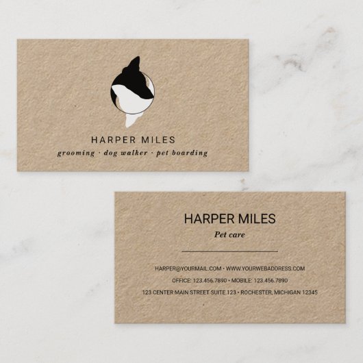 Rustikaler Hundyin und Yang Logo Sitter Visitenkarte (Vorne/Hinten)