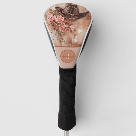 Rustikaler Hut Blush Rosa Blumen Personalisiert Golf Headcover (Vorderseite)