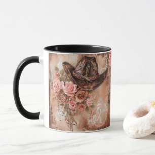 Rustikaler Hut mit rosa Rosen Tasse