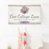 Rustikaler Hüttechic-Blumenkabinewatercolor-Holz Banner (Insitu)