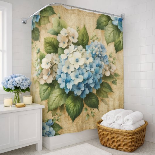 Rustikaler Hydrangeen-Badevorhang in Blau Duschvorhang