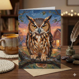 Rustikaler Impasto-Uhu-Geburtstag Karte