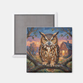 Rustikaler Impasto-Uhu  Magnet (Vorderseite/Rückseite)