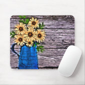 Rustikaler Impressionismus blaue Vase gelbe Sonnen Mousepad (Mit Mouse)