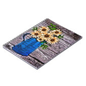 Rustikaler Impressionismus blaue Vase gelbe Sonnen Notizblock (Linke Seite)