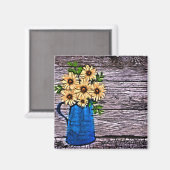 Rustikaler Impressionismus Blauer Vase Sommerdaisi Magnet (Vorderseite/Rückseite)