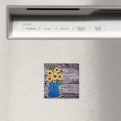 Rustikaler Impressionismus Blauer Vase Sommerdaisi Magnet (In Situ (Geschirrspüler))