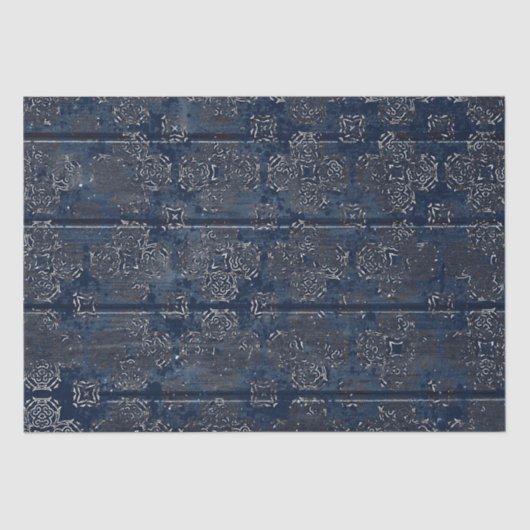 Rustikaler Indigodamast auf geschliffenem Holz Seidenpapier (Vorderseite)