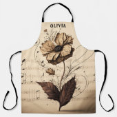 Rustikaler Individuelle Name Floral Champagne Musi Schürze (Vorderseite)
