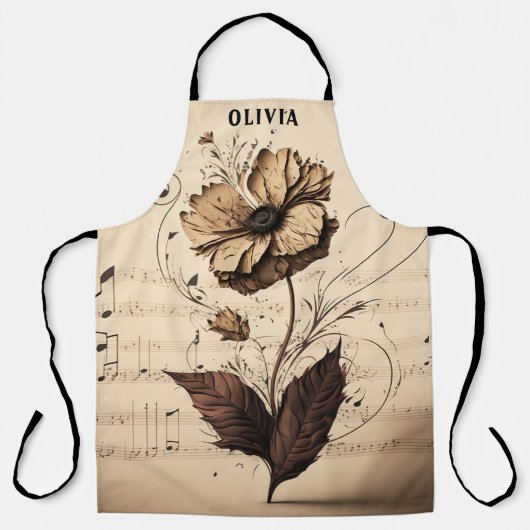 Rustikaler Individuelle Name Floral Champagne Musi Schürze (Vorderseite)