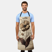 Rustikaler Individuelle Name Floral Champagne Musi Schürze (Getragen)