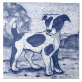 Rustikaler Jack Russell Terrier Dog Blue Delft Ded Fliese (Vorderseite)