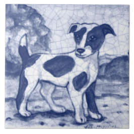 Rustikaler Jack Russell Terrier Dog Blue Delft Ded Fliese