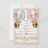 Rustikaler Junge oder Mädchen rosa blaue Bärengesc Einladung (Vorderseite)