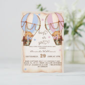 Rustikaler Junge oder Mädchen rosa blaue Bärengesc Einladung (Stehend Vorderseite)