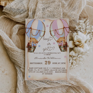 Rustikaler Junge oder Mädchen rosa blaue Bärengesc Einladung