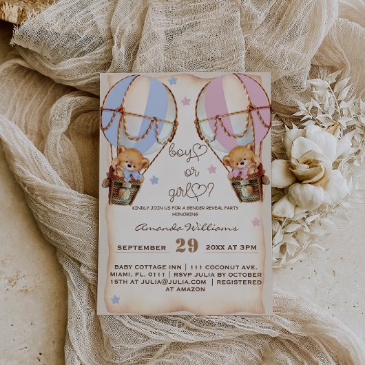 Rustikaler Junge oder Mädchen rosa blaue Bärengesc Einladung