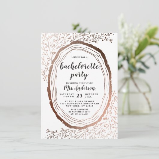 Rustikaler Junggeselinnen-Abschied aus Holz, dünne Einladung (Stehend Vorderseite)