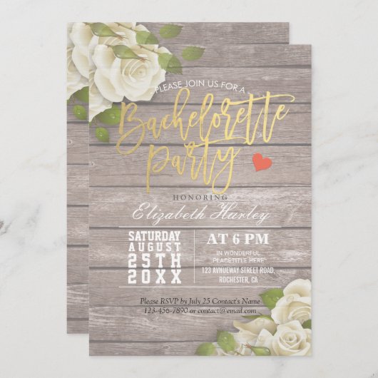 Rustikaler Junggeselinnen-Abschied aus Holzflorens Einladung (Vorne/Hinten)