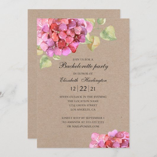 Rustikaler Junggeselinnen-Abschied mit Blumen. Pin Einladung (Vorne/Hinten)