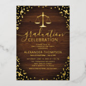 Rustikaler Jurastudium Abschluss Real Gold Folieneinladung (Vorderseite)