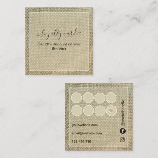 Rustikaler Jute Beige Leinenstoff  Treuekarte (Vorne/Hinten)