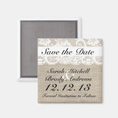 Rustikaler Jute-Spitze-Weißer Save the Date Magnet (Vorderseite/Rückseite)