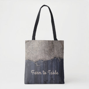 Rustikaler Jute und Scheunenholz-Text Tasche