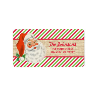 Rustikaler Jutebeutel vintage Weihnachtsmann Weihn Adressaufkleber
