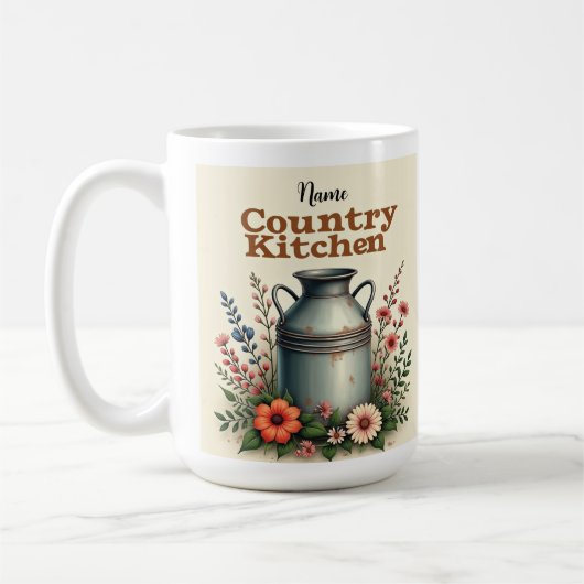 Rustikaler Kaffee-Cup mit Milchkanne und Blume Kaffeetasse (Links)
