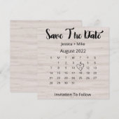 Rustikaler Kalender August Hochzeitstube Save the  Date (Vorne/Hinten)