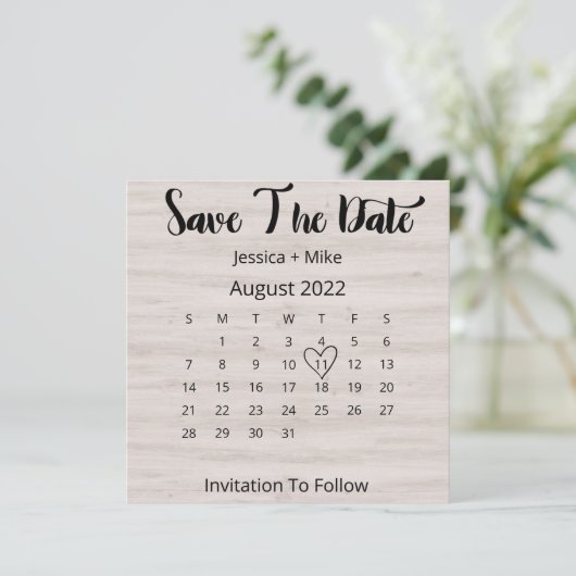 Rustikaler Kalender August Hochzeitstube Save the  Date (Stehend Vorderseite)