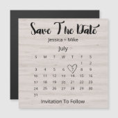 Rustikaler Kalender Save the Date Juli Hochzeit Magneteinladung (Vorne/Hinten)