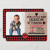 Rustikaler Kariert Lumberjack Kindergeburtstag mit Einladung (Vorne/Hinten)