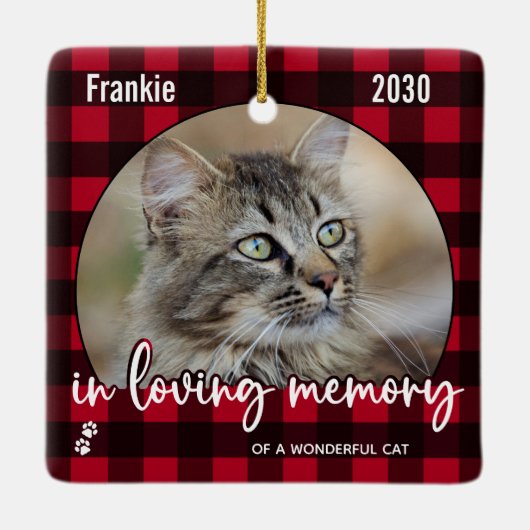 Rustikaler Karierter Cat Memorial Pet Loss Keepake Keramikornament (Rückseite)