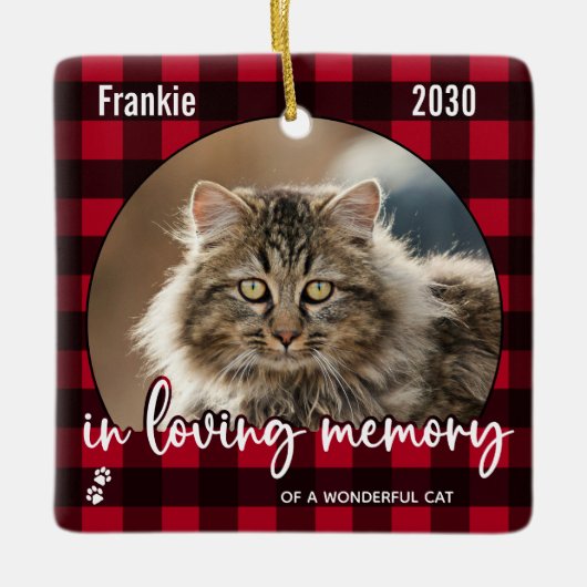 Rustikaler Karierter Cat Memorial Pet Loss Keepake Keramikornament (Vorderseite)
