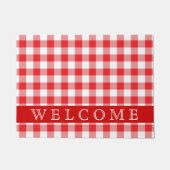 Rustikaler Karierter Empfang in Rot und Weiß Fußmatte (Vorderseite)
