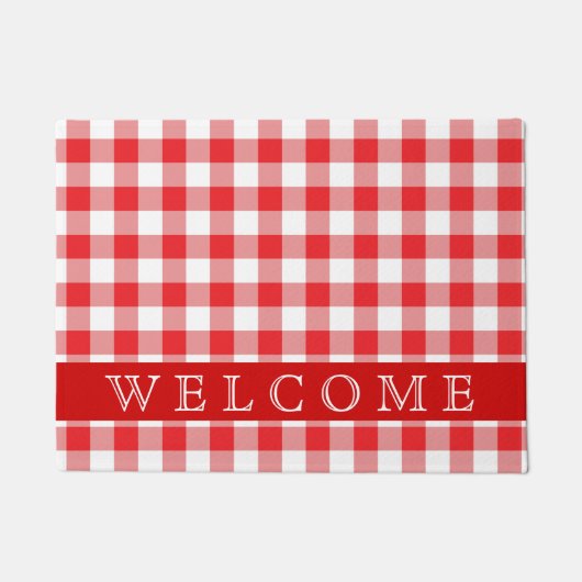 Rustikaler Karierter Empfang in Rot und Weiß Fußmatte (Vorderseite)
